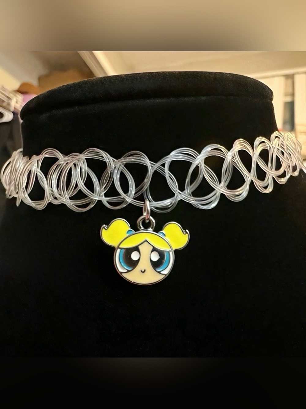 The Powerpuff Girls Bubbles Charm Blue 90s Y2K Stretchy Tattoo Choker Necklace